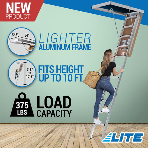 10 ft Aluminum Folding Attic Ladder Type IAA 375 lb Capacity with 54 x 22.5 in Rough Opening