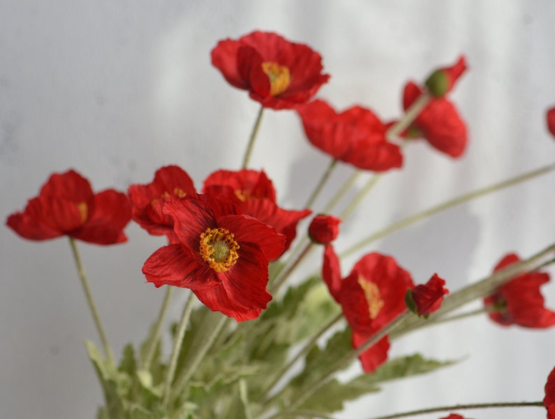 Artificial Poppy Flower Branch, 4 Heads, 23.5", Multi Colors