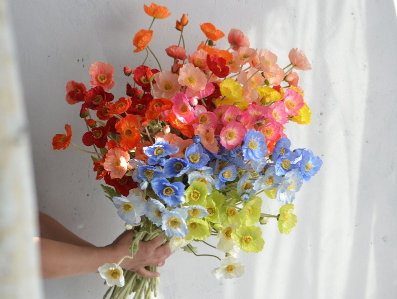 Artificial Poppy Flower Branch, 4 Heads, 23.5", Multi Colors
