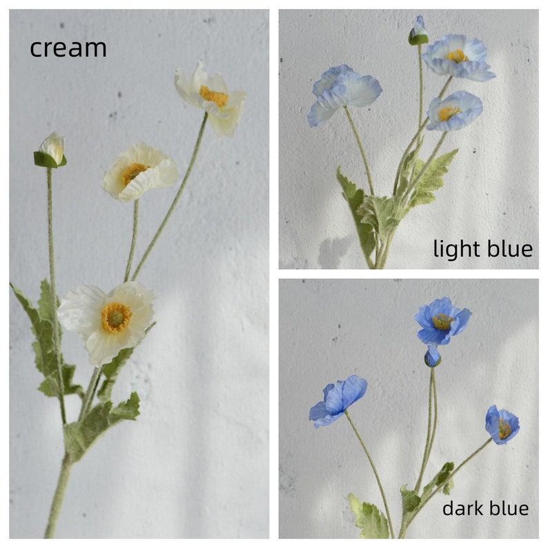 Artificial Poppy Flower Branch, 4 Heads, 23.5", Multi Colors
