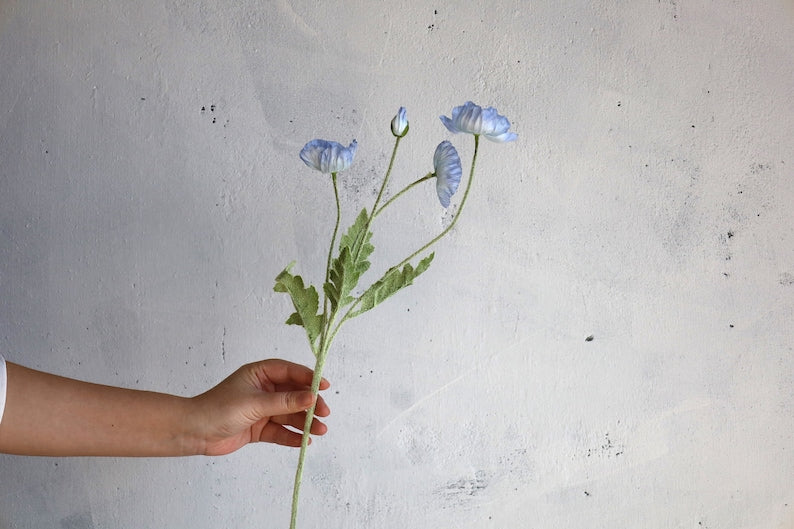 Blue Faux Poppy Flowers 23.5 Inch Silk Artificial Spring Summer Floral Stems for DIY Wedding Centerpieces Home Kitchen Decor