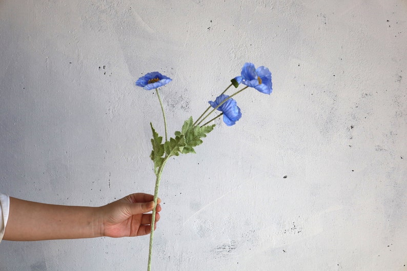 Blue Faux Poppy Flowers 23.5 Inch Silk Artificial Spring Summer Floral Stems for DIY Wedding Centerpieces Home Kitchen Decor