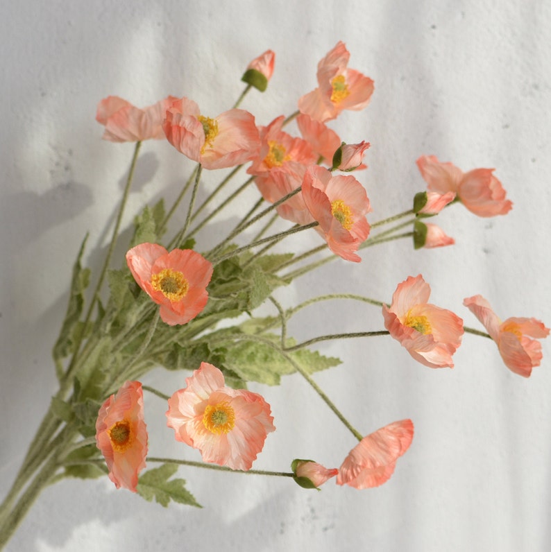 Artificial Poppy Flower Branch, 4 Heads, 23.5", Multi Colors