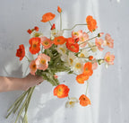 Artificial Poppy Flower Branch, 4 Heads, 23.5", Multi Colors