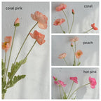 Artificial Poppy Flower Branch, 4 Heads, 23.5", Multi Colors