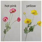 23.5" Silk Poppy Flower Spray, Red Orange Coral Pink White Artificial Wildflowers, 3 Heads with Bud, Flocked Green Stem