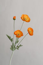23.5" Silk Poppy Flower Spray, Red Orange Coral Pink White Artificial Wildflowers, 3 Heads with Bud, Flocked Green Stem
