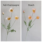 23.5" Silk Poppy Flower Spray, Red Orange Coral Pink White Artificial Wildflowers, 3 Heads with Bud, Flocked Green Stem