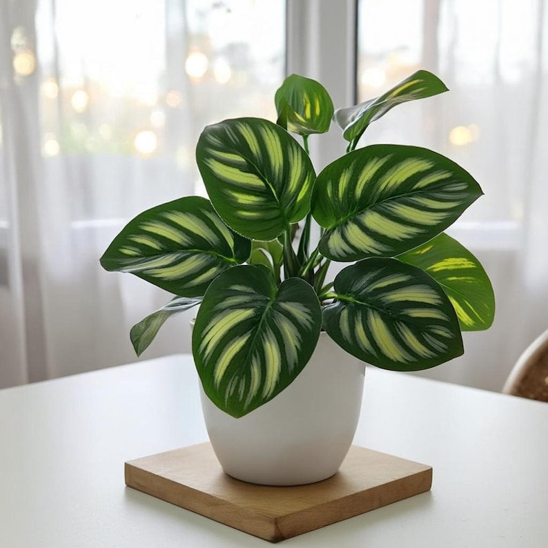 Small Artificial Bonsai in Pot, Faux Foliage Desk Plant, Minimalist Green Home Office Decor