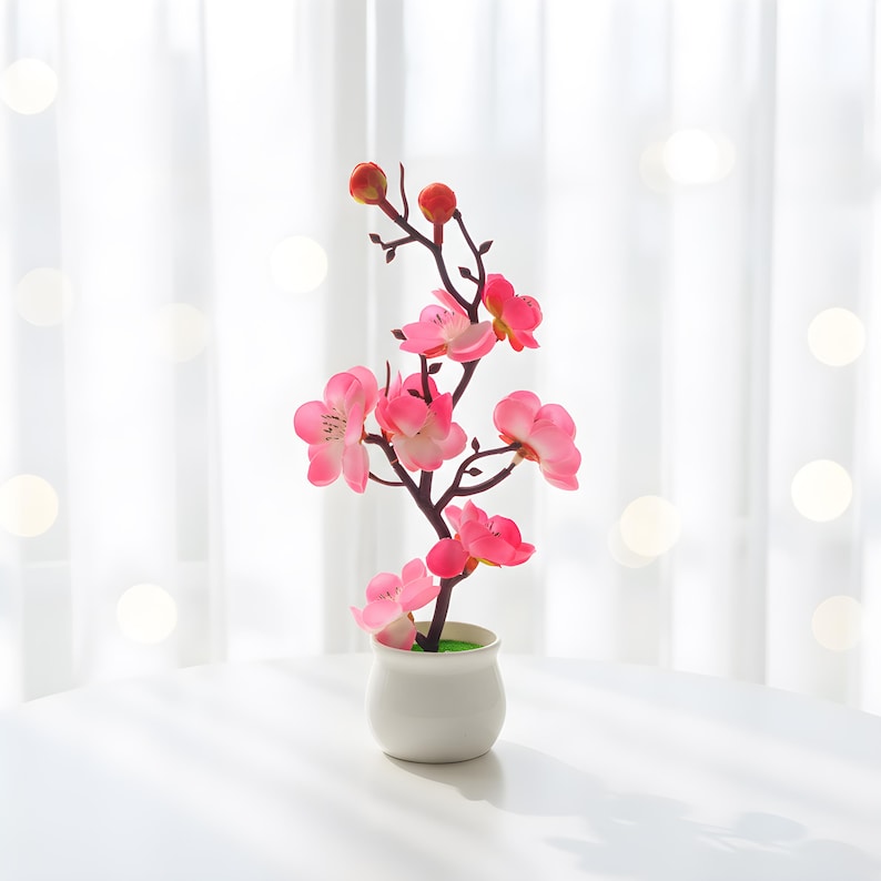 Artificial Plum Blossom Bonsai Tree, Small Faux Potted Plant, Desk Office Decor, 30cm