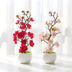 Artificial Plum Blossom Bonsai Tree, Small Faux Potted Plant, Desk Office Decor, 30cm