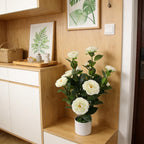 22-inch Artificial Camellia Tree, White Potted Silk Flowers, Realistic Faux Plant Home Decor
