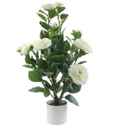 22-inch Artificial Camellia Tree, White Potted Silk Flowers, Realistic Faux Plant Home Decor