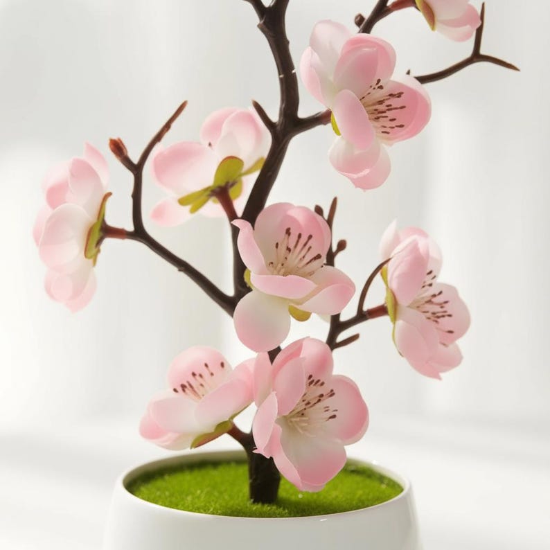 Artificial Plum Blossom Bonsai Tree, Small Faux Potted Plant, Desk Office Decor, 30cm