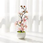 Artificial Plum Blossom Bonsai Tree, Small Faux Potted Plant, Desk Office Decor, 30cm