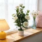 22-inch Artificial Camellia Tree, White Potted Silk Flowers, Realistic Faux Plant Home Decor
