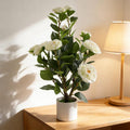 22-inch Artificial Camellia Tree, White Potted Silk Flowers, Realistic Faux Plant Home Decor