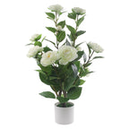 22-inch Artificial Camellia Tree, White Potted Silk Flowers, Realistic Faux Plant Home Decor