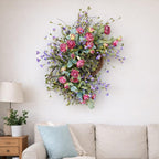 24 Inch Pink Rose Spring Wreath Silk Flower Grapevine Wreath Farmhouse Front Door Decor