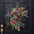 24 Inch Pink Rose Spring Wreath Silk Flower Grapevine Wreath Farmhouse Front Door Decor