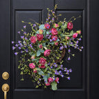 24 Inch Pink Rose Spring Wreath Silk Flower Grapevine Wreath Farmhouse Front Door Decor