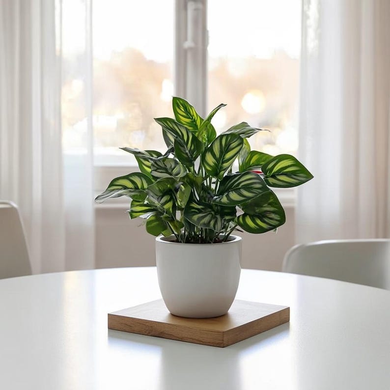 Small Artificial Bonsai in Pot, Faux Foliage Desk Plant, Minimalist Green Home Office Decor