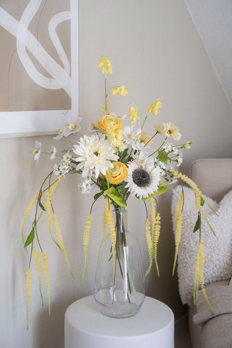 80 cm Artificial Flower Arrangement Summer Whisper Cascade Butter Yellow White