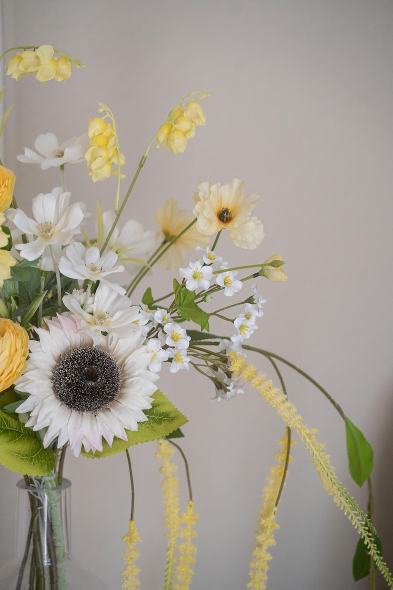 80 cm Artificial Flower Arrangement Summer Whisper Cascade Butter Yellow White